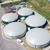 Double membrane roof, 5 roofs, Cogatec, diameter 31 m & 37 m, volumes 1,234 m³ & 1,568 m³