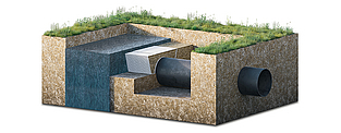 Protección eficaz contra la flotación en la construcción de tuberías El relleno geocompuesto Basetrac evita de forma fiable que las tuberías se abran a la deriva