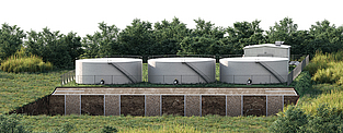 Columnas encamisadas en la construcción de tuberías con el sistema de cimentación Ringtrac El sistema de cimentación Ringtrac proporciona una huella segura para los tanques de petróleo en la construcción de oleoductos